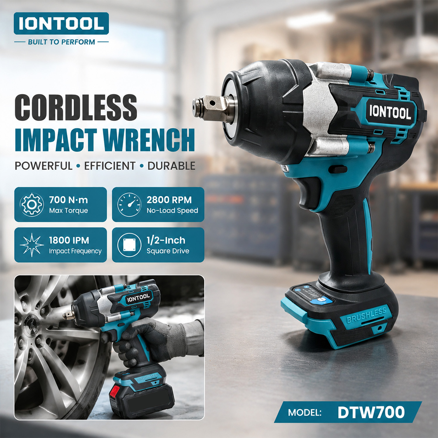 Workshop Tools Engineering - IONTOOL DTW700 ประแจกระแทกไร้สายกันลื่น ขนาด 1/2 นิ้ว
