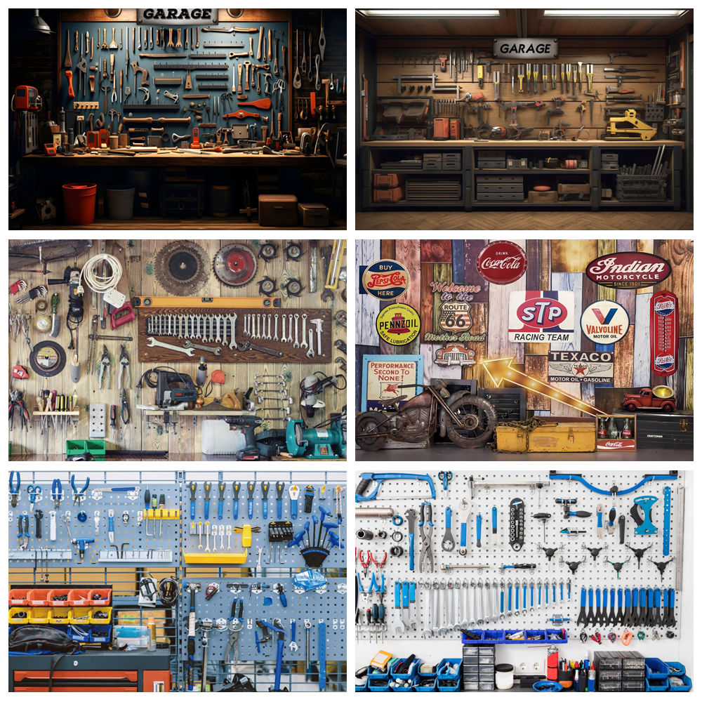 Workshop Tools Background - Vintage โรงรถฉากหลังรถซ่อมเครื่องมือไม้ Workshop คลังสินค้าช่าง Cool Boy