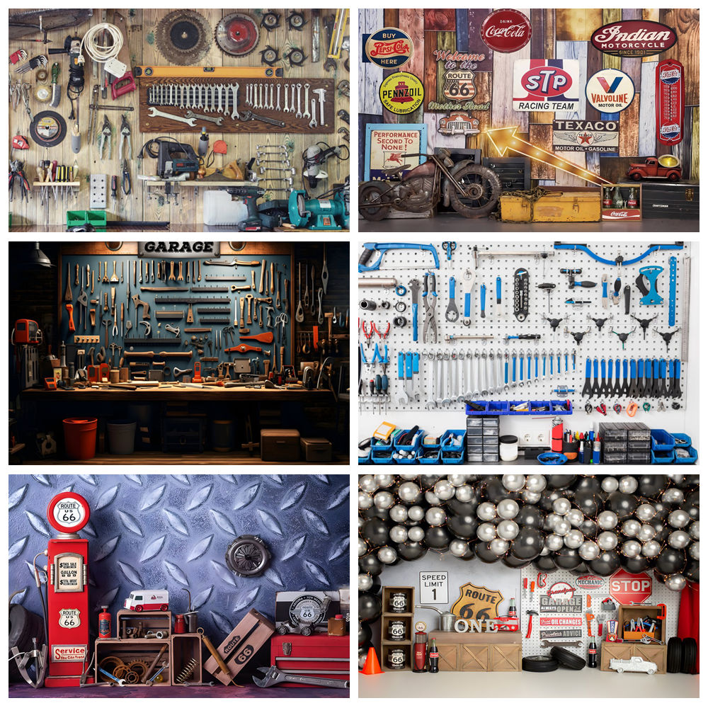 Workshop Tools Background - Vintage โรงรถฉากหลังรถซ่อมเครื่องมือประแจไม้ Workshop คลังสินค้าช่างวันเกิดถ่ายภาพพื้นหลัง