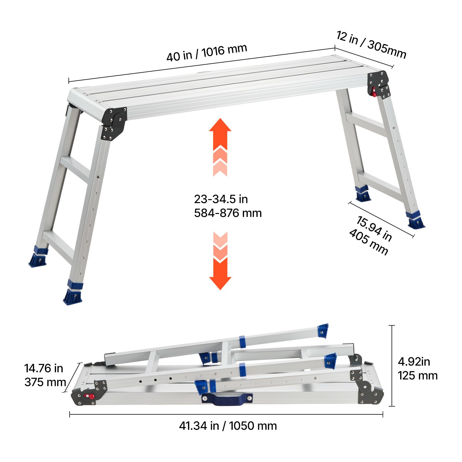 Workbench Portable Fold - แท่นทำงานแบบพับได้ ปรับความสูงได้ 23-34.5 นิ้ว, บันไดอลูมิเนียมขนาด 40