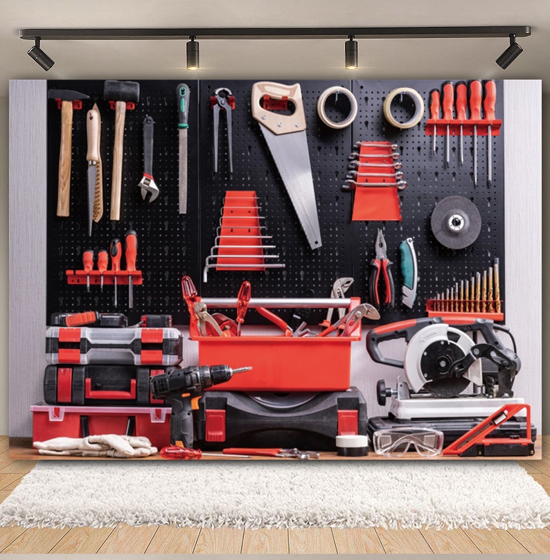 Vintage โรงรถฉากหลังรถซ่อมเครื - Workshop Tools Background บทวิจารณ์และราคา