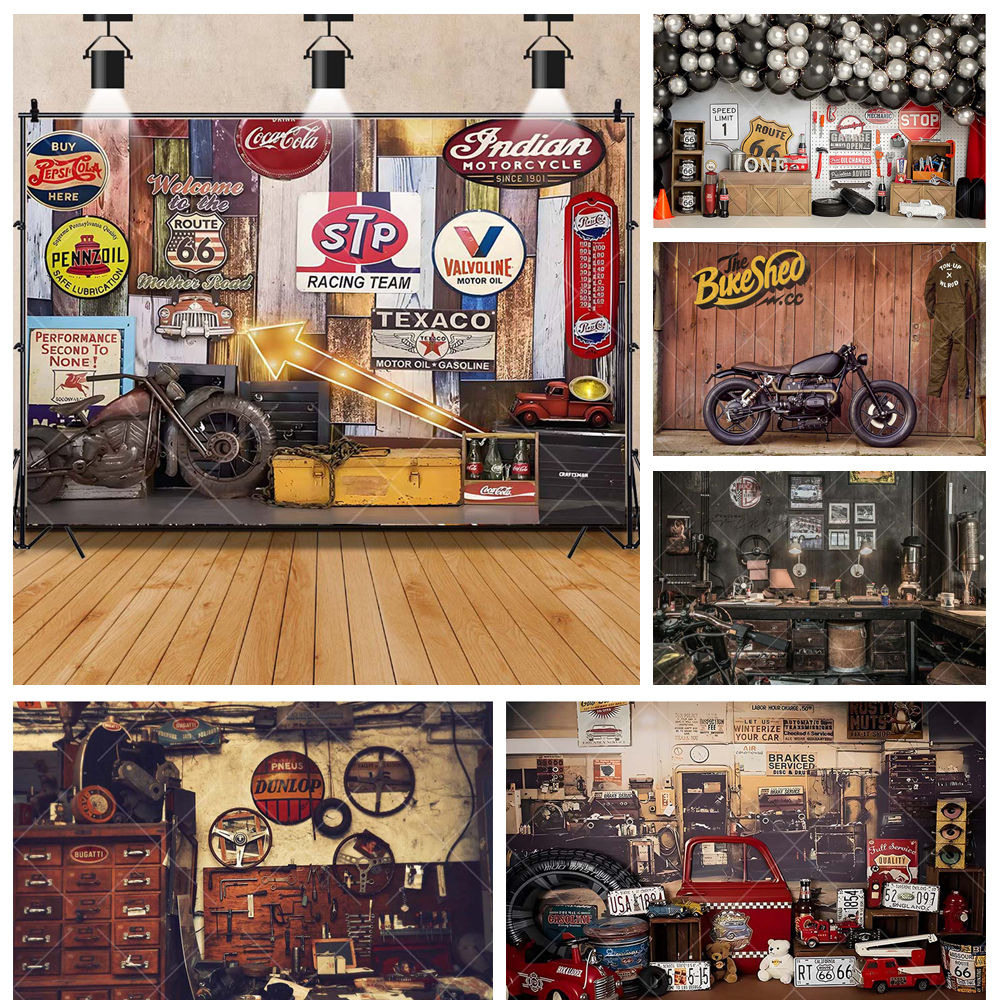 Retro รถจักรยานยนต์ซ่อมรถยนต์โ - Workshop Tools Background บทวิจารณ์และราคา
